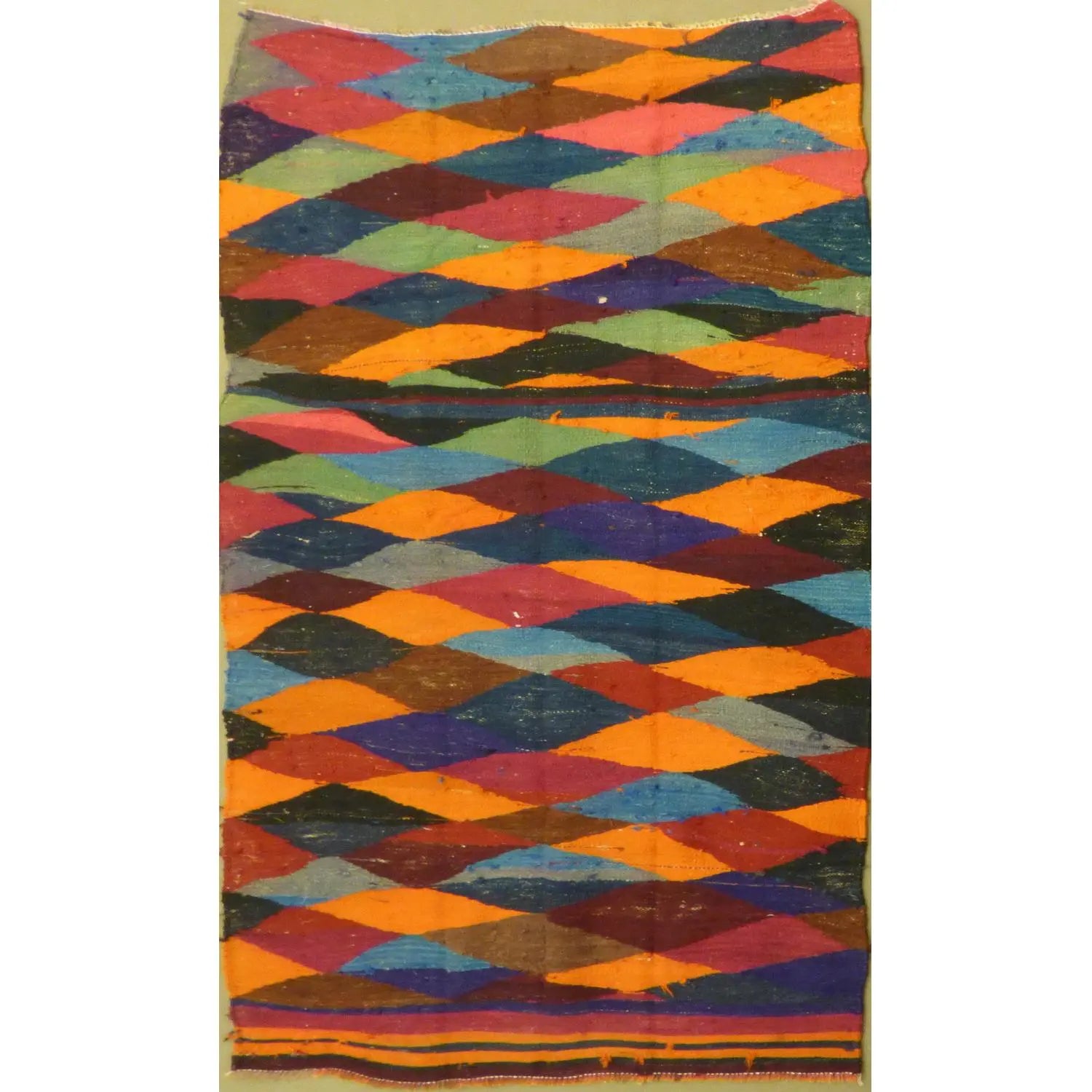 One Of The Kind Authentic Hand-Knotted Sanandaj Vintage Kilim 12'7" X 4'5"